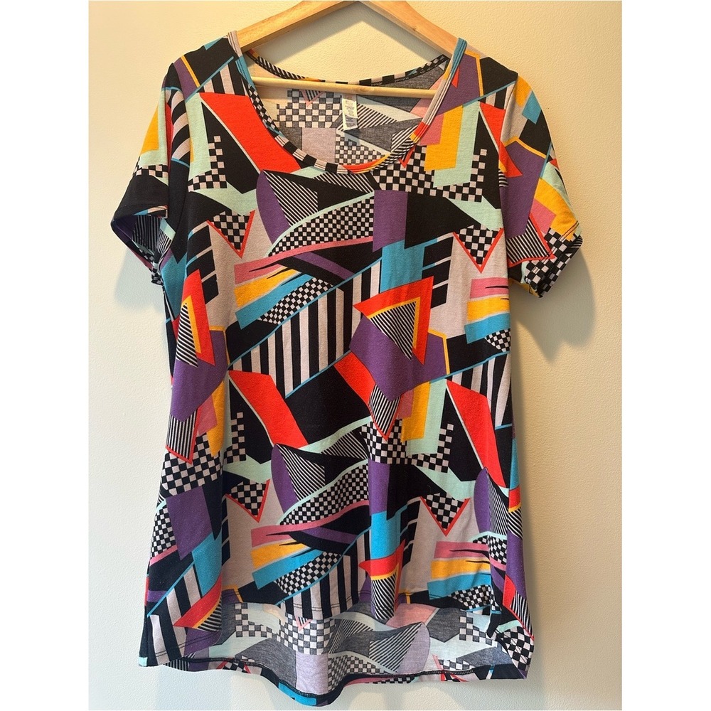 Retro 90s Memphis LuLaRoe Tee Large Multicolor Geometric Scoop Neck Top